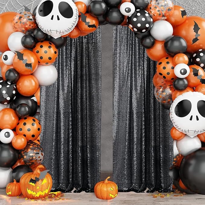 Sugargirl Black Sequin Backdrop Curtain 4FTx8FT Glitter Black Background Drapes - Image 2