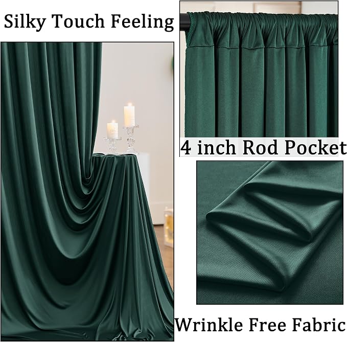 40ft x 10ft Wrinkle Free Hunter Green Backdrop Curtains - Image 2