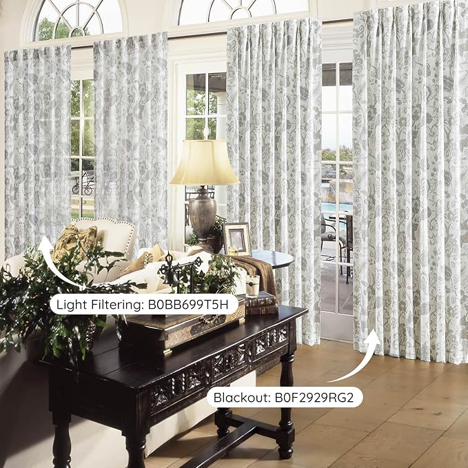 Kayne Studio Grey Floral Botanical Rod Pocket Semi Sheer Curtains 95 Inches | - Image 6