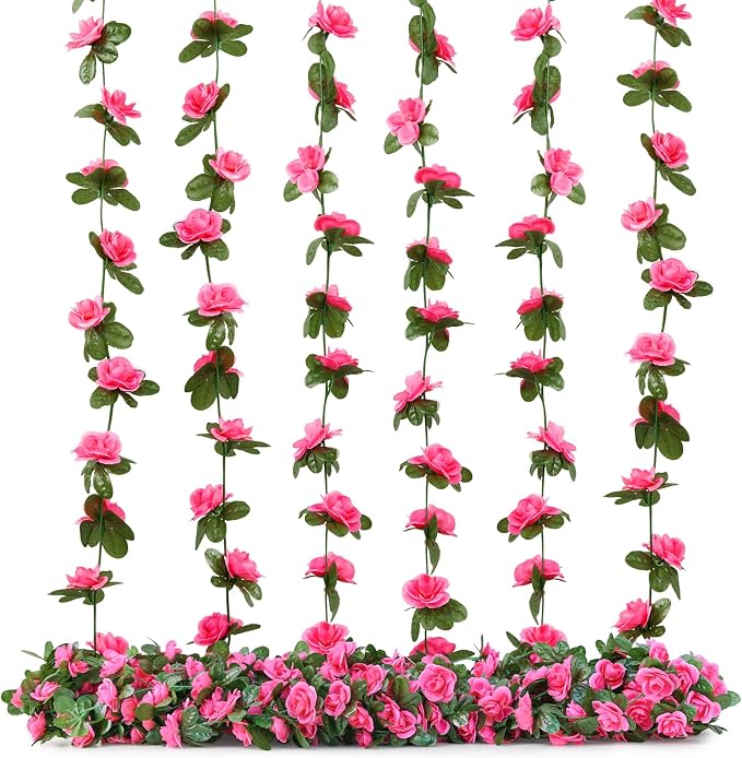 Artificial Flower Garland 6pcs 8.2ft Rose Vine Decor, Magenta Flower | PONKING - Image 8