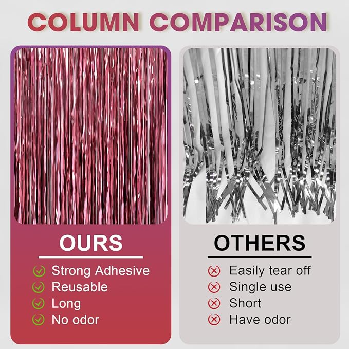 Voircoloria Burgundy Foil Fringe Backdrop Curtains, Birthday Party Decorations - Image 5