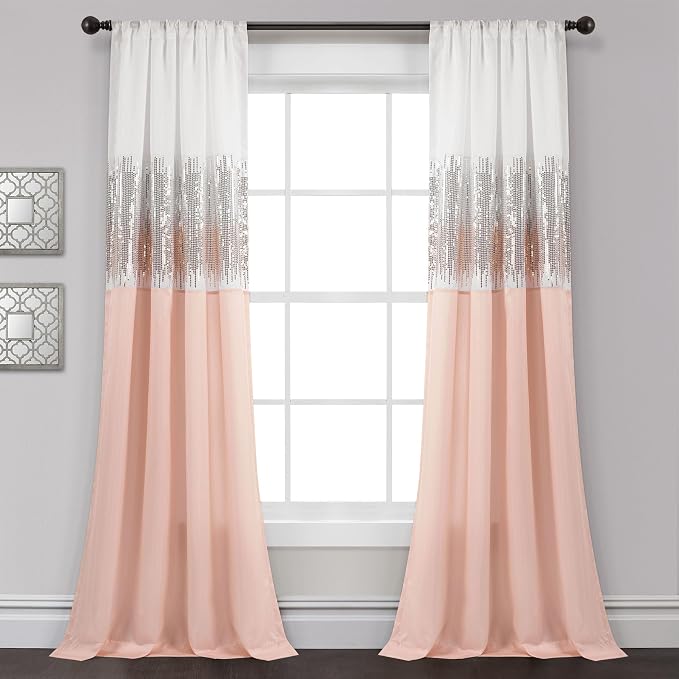 Lush Decor Night Sky Window Curtain Panel, Single 42"W x 84"L White & Blush by LushDecor