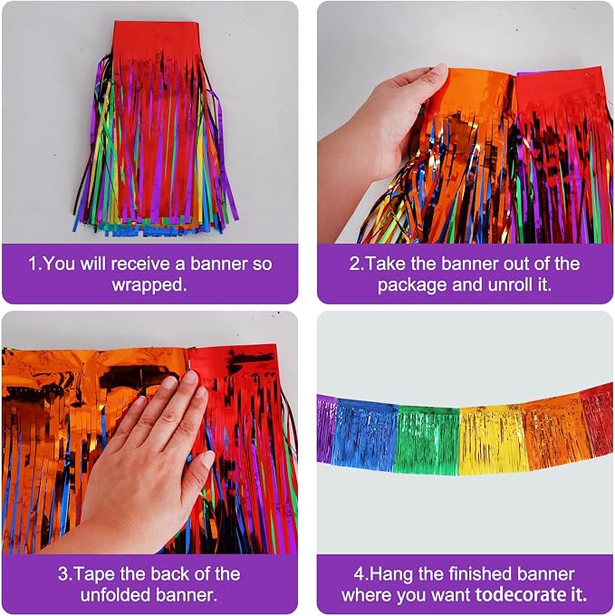 BEISHIDA Colorful Fringe Garland Banner 30ft Wall Tinsel Foil Streamers | 3Pack - Image 2