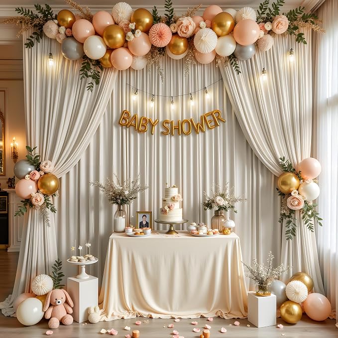 20ft x 12ft Wrinkle Free Beige Backdrop Curtains - Image 4