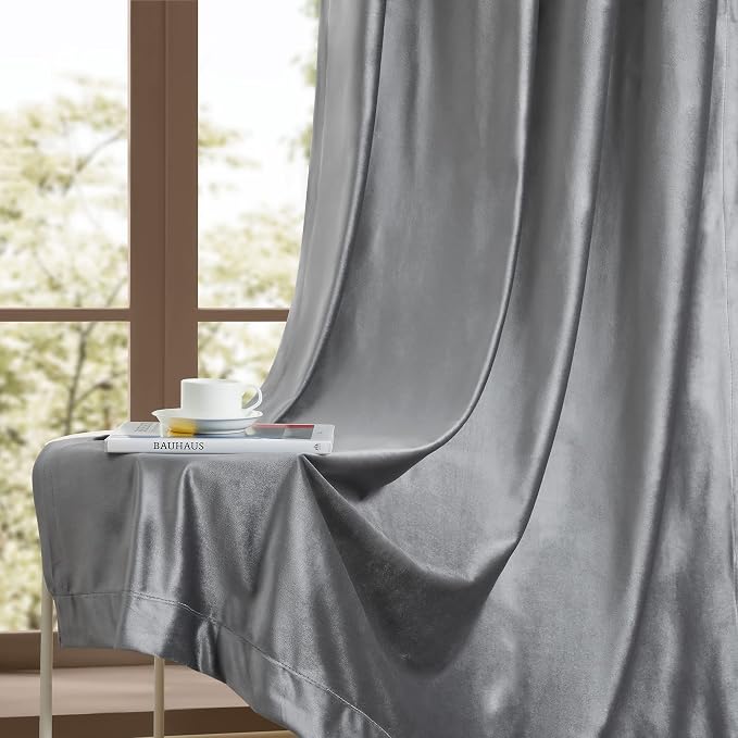 BULBUL Velvet Grey Blackout Curtains 120 inch Long - Image 6