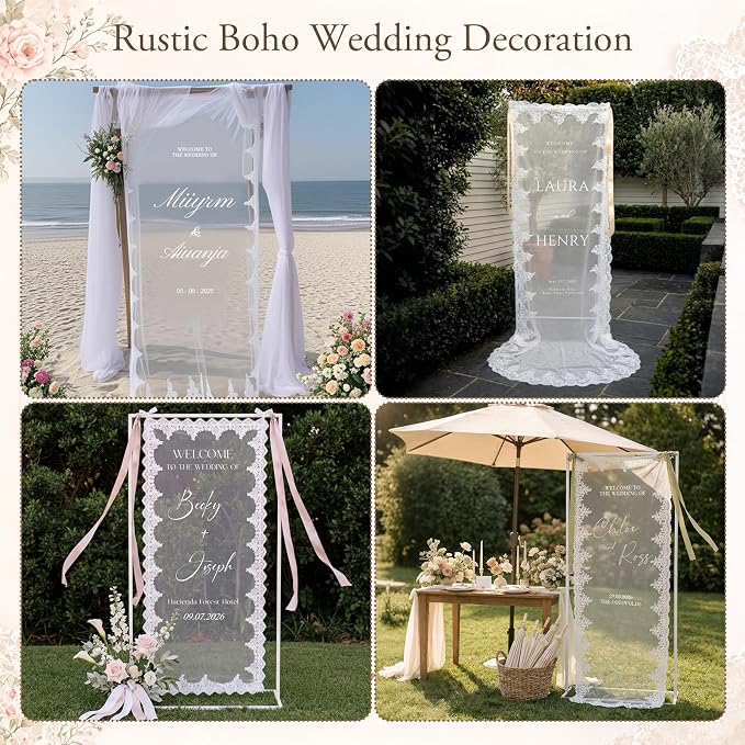 Custom Wedding Welcome Sign Banner, Sheer Fabric Hanging Wedding Entrance Decor - Image 4
