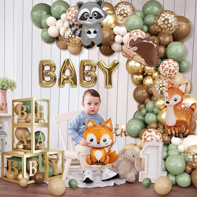 Amandir 137pcs Woodland Animals Baby Shower Decoration Boxes | Sage Green Brown - Image 6