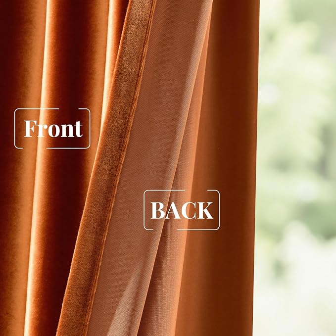 BULBUL Velvet Burnt Orange Blackout Curtains 90 inch Long - Image 7