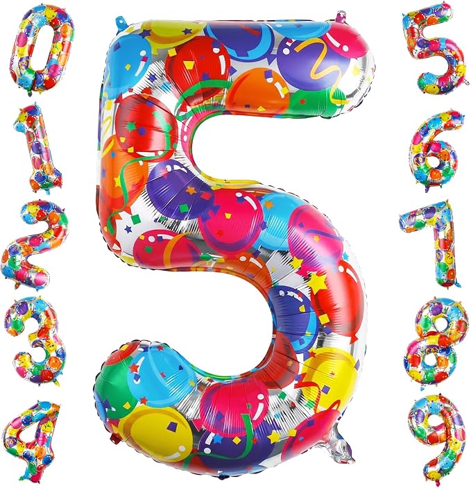 40 Inch Number 5 Balloon Colorful Party Pattern Helium Supported | Large Foil by TNCDJKPA