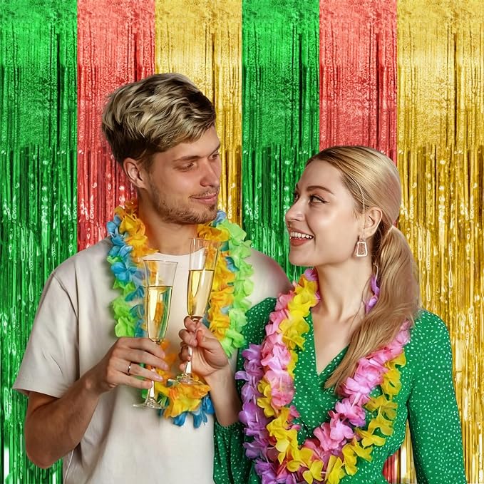 10 Pack Hawaii Party Backdrop Decorations Vibrant Summer Streamers Foil Fringe - Image 2