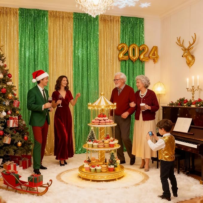 Green Sequin Backdrop Curtains 2 Panels 2FTx8FT Christmas Party Backdrop | - Image 3