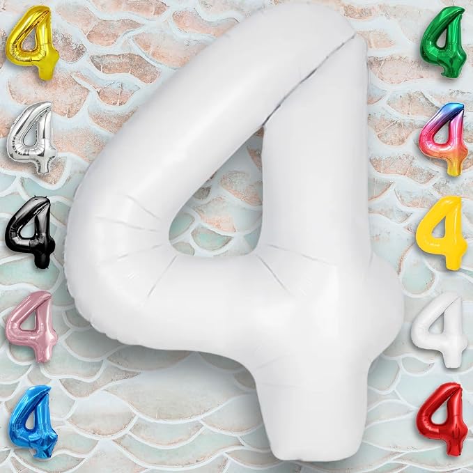 White Number Balloon 4 Mylar Foil Balloons 32 inch - Image 5