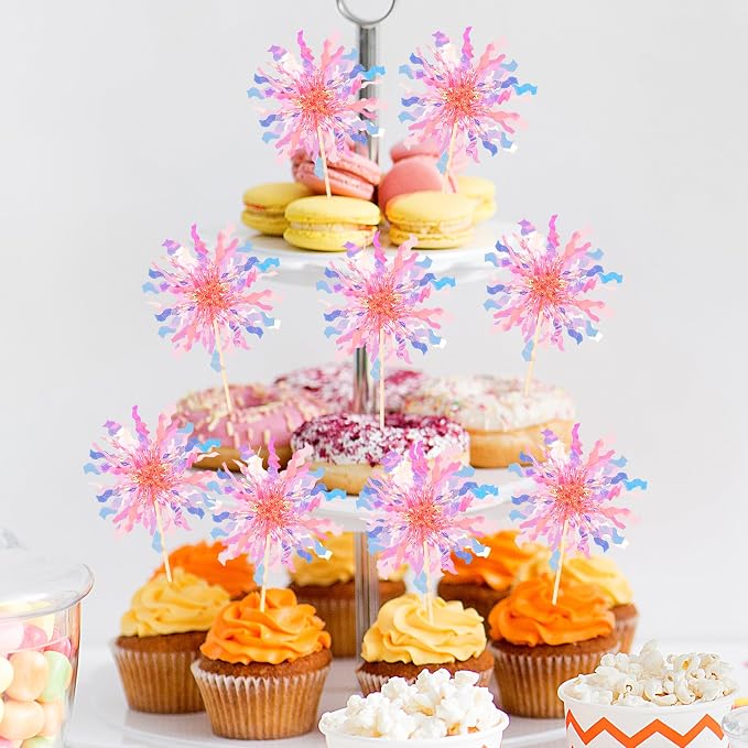 30 PCS Foil Firework Cupcake Toppers Sparkle Tinsel Cupcake Picks Happy - Image 5