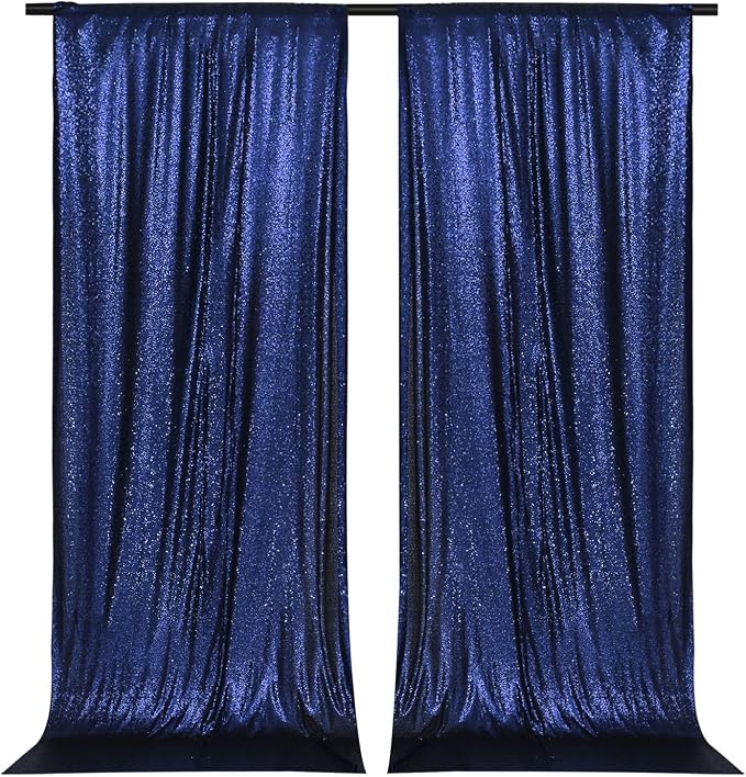 PartyDelight Navy Blue Sequin Backdrop Curtains 5x10ft 2 Panels | Sparkly 3mm - Image 4