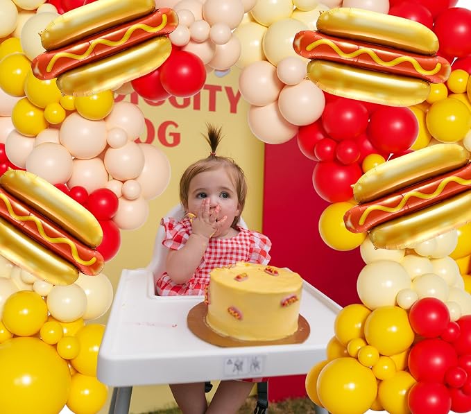 Cute Hot Dog Balloon Garland Arch Kit，151PCS Red and Yellow Balloons, Creative - Image 6