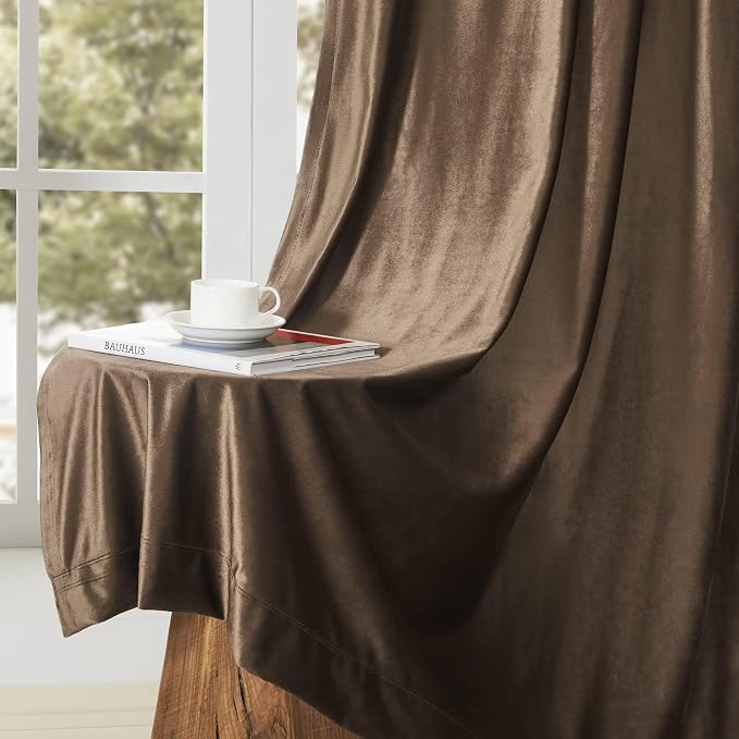 BULBUL Velvet Brown Blackout Curtains 102 inch Long - Image 7