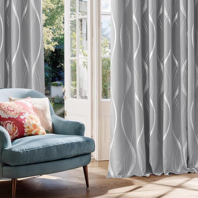 NICETOWN Silver Grey Blackout Curtain Panels - Image 3
