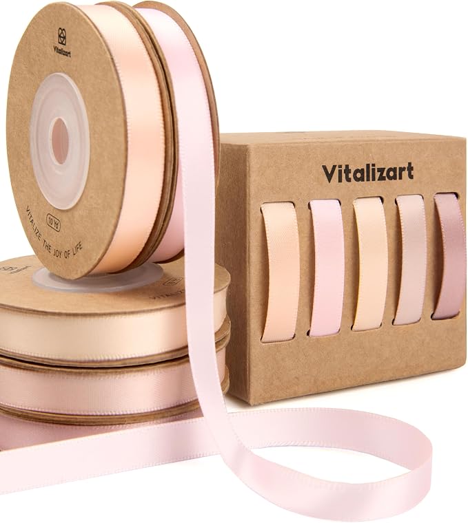 Vitalizart Pink Ribbons for Crafts 3/8" x 50Yds Double-Faced Satin Ribbon | by Vitalizart