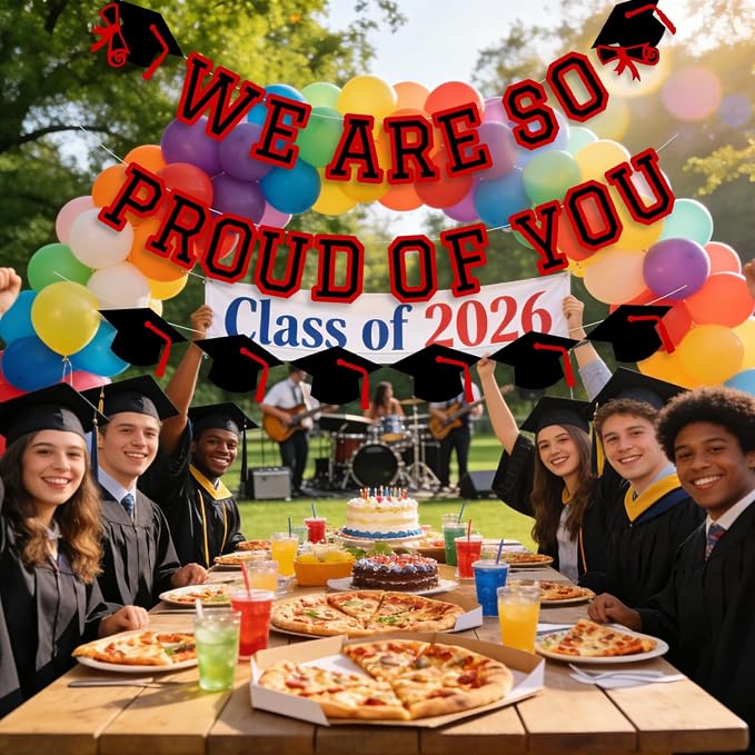 We Are So Proud Of You Banner Graduation Party Decorations Congrats Grad Cap - Image 3