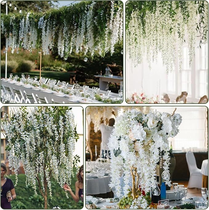 Wisteria Hanging Flowers,Fake Hanging Flowers,Wisteria artificiales Garland for Home Wedding Arch Floral Party Garden Ceremony Outdoor Decor,3.6 feet Long(36,White)