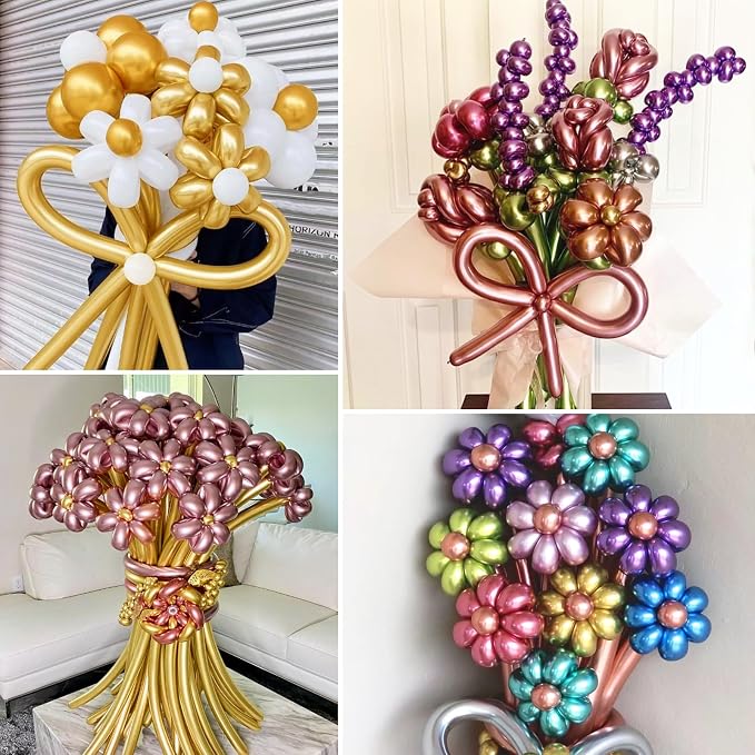 Metallic 260 Gold Long Balloons Chrome 100 Pack Twisting Animal Balloons - Image 5