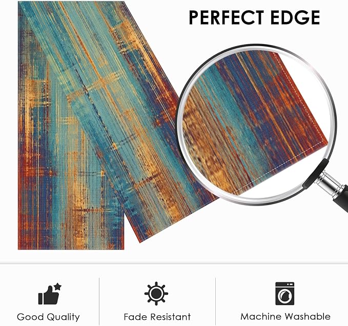 Emvency Blue and Orange Table Runner, Vintage Abstract Messy Rust Painting - Image 3