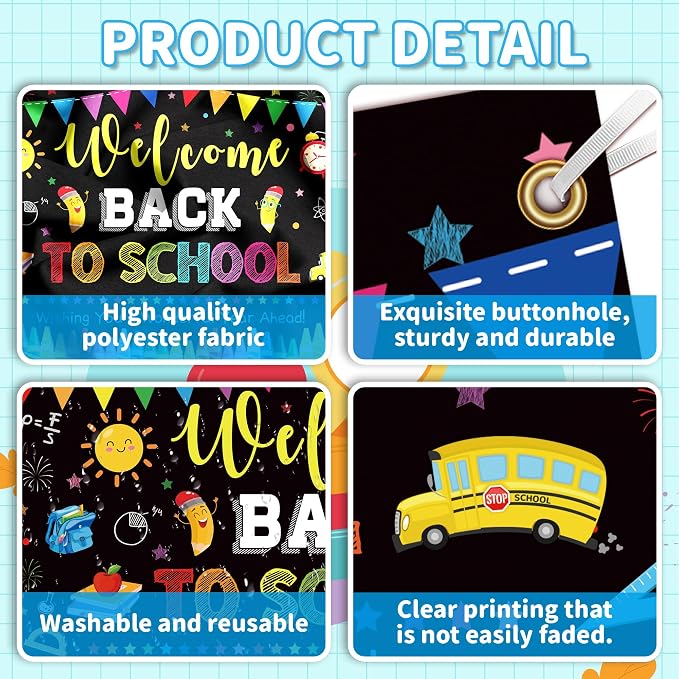 Back to School Decorations, Large 71" x 43" Welcome Back to School Backdrop | - Image 4