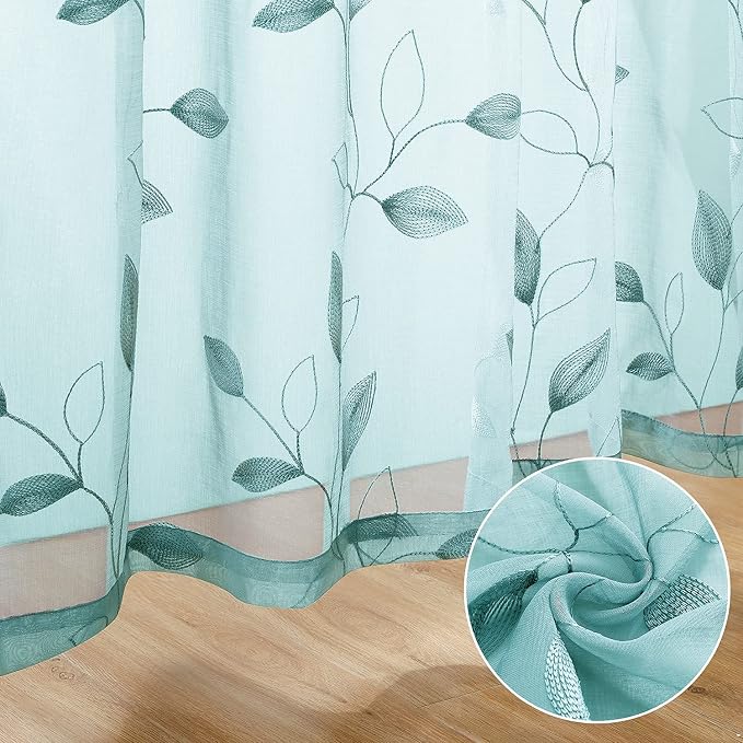 HOMEIDEAS Turquoise Aqua Sheer Curtains 52 X 84 Inches Length 2 Panels - Image 3