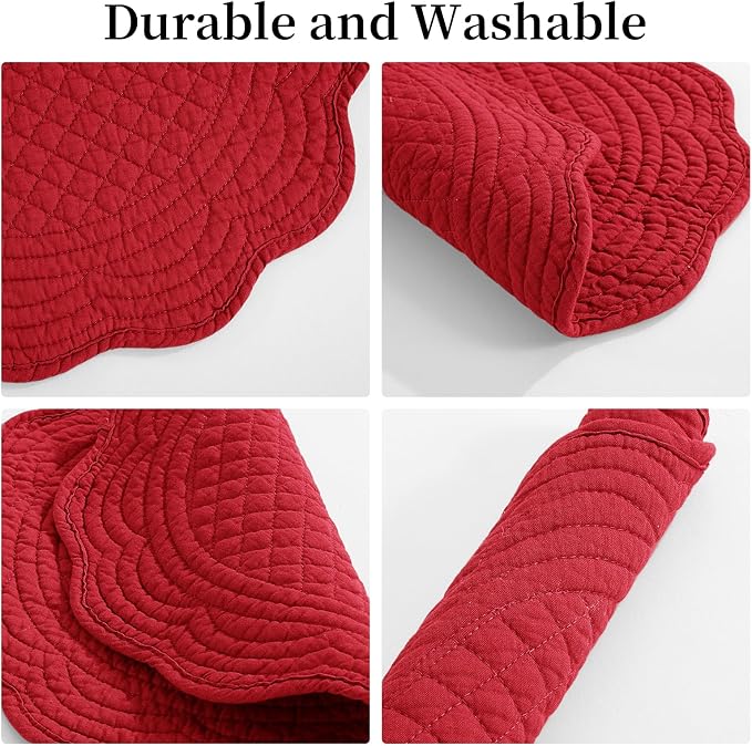 HOMBYS Quilted Placemats Set of 6 Washable Round Placemats - Image 5