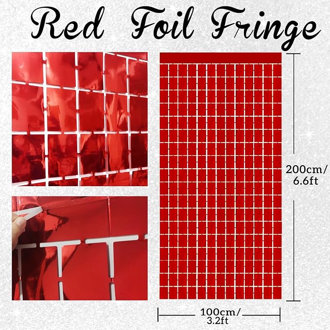 GOER Red Party Backdrop Metallic Tinsel Foil Fringe Curtains Photo Booth Props - Image 2