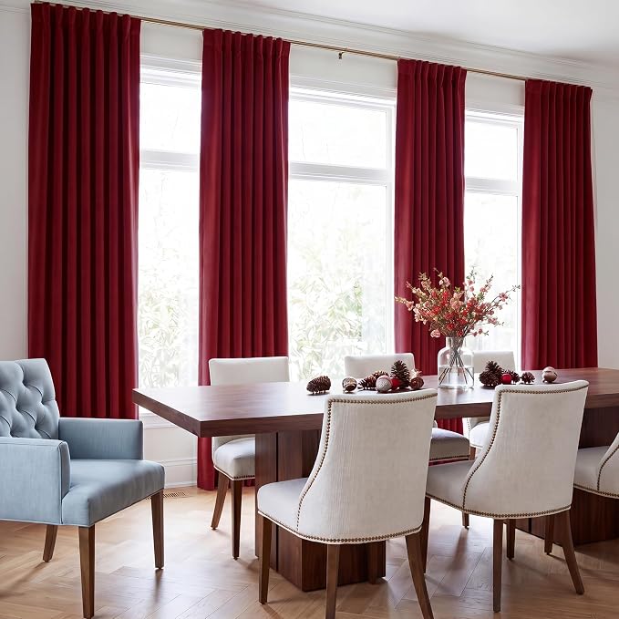 Red Velvet Curtains Extra Long for Chrismas Decor, W52 x L132, Room Darkening - Image 8