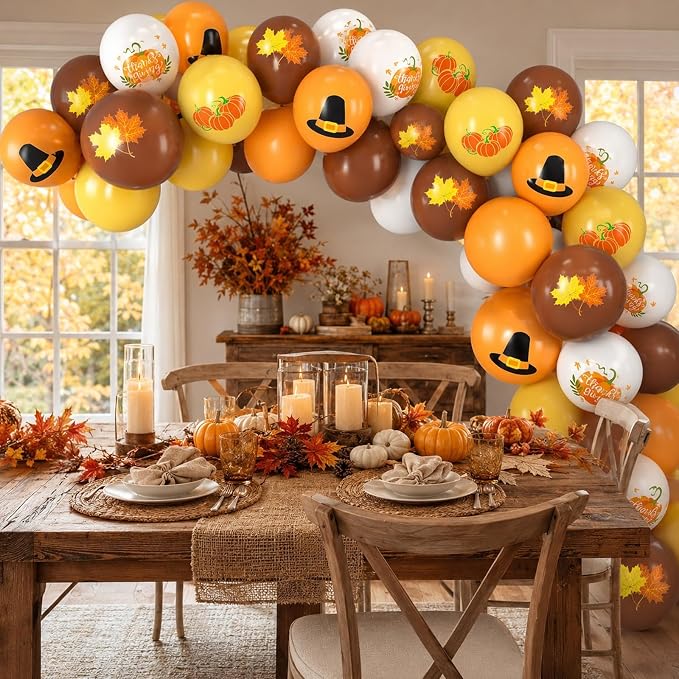 Thanksgiving Balloons, 12 Inch Orange Coffee Brown Yellow White Pumpkin Fall - Image 5