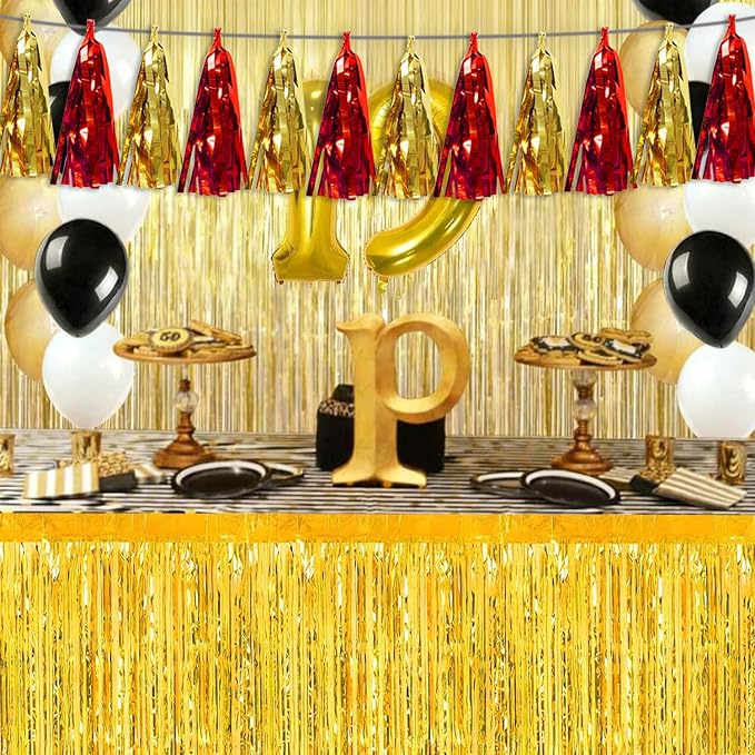 3P Red Gold Tassel Banner Garland Metallic Foil Fringe Banner Tinsel Tassels - Image 4