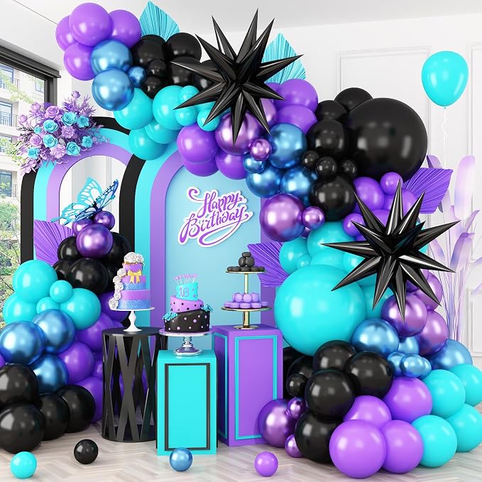 Black Purple Blue Balloon Arch Kit, Teal Balloon Garland by BTZO