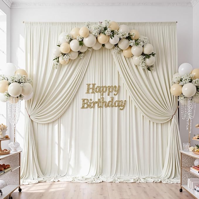 10ftx10ft Wrinkle Free Beige Backdrop Curtains - Image 5
