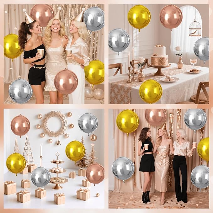 Silver Gold Rose Gold Round Foil Balloons 9 pcs, Metallic Giant 4D Round - Image 5