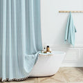 72x96 Extra Long Boho Linen Heavy Duty Shower Curtain Set, Fog Blue | Extra by ShowerCurtain