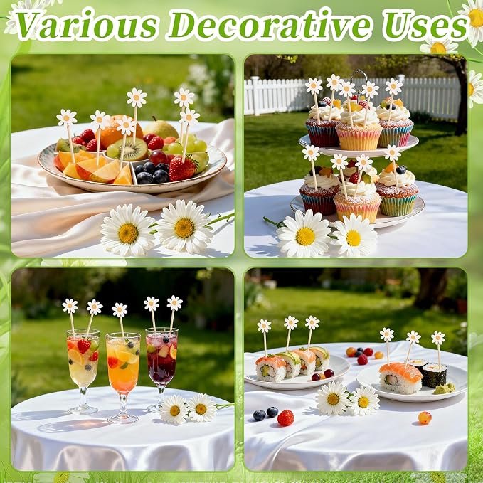 Spring Daisy Cocktail Picks 100 pcs Floral Decorative Toothpicks - Image 7