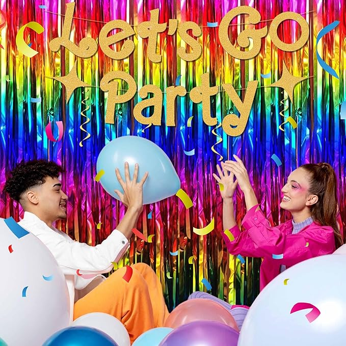 6 Pack Rainbow Foil Fringe Curtains Backdrop, 3.28 x 8.2 Ft Metallic Streamers Tinsel Curtains Background for Photo Booth, Birthday, Weddings, Carnivals, Graduation, Themed Party Decorations