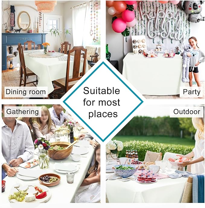 Hiasan Ivory Tablecloth for Rectangle Tables - Waterproof and Spillproof Washable Fabric Table Cloth for Dining Room Kitchen, 54 x 80 Inch