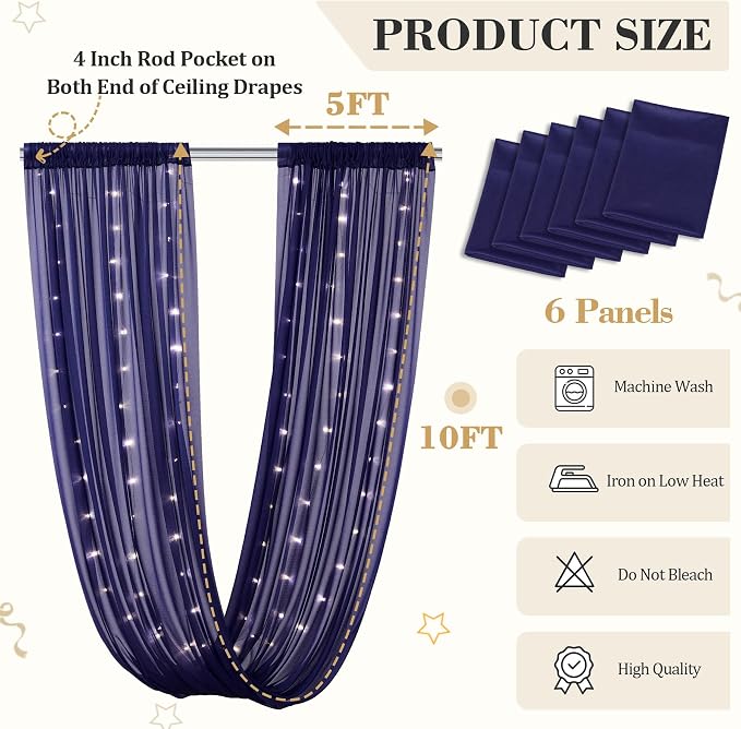 6 Panels Dark Blue Ceiling Curtains - Image 2