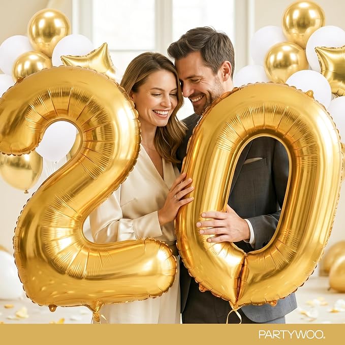 PartyWoo Number Balloons 40 Inch Gold Number 2 Kit 25pcs - Image 9