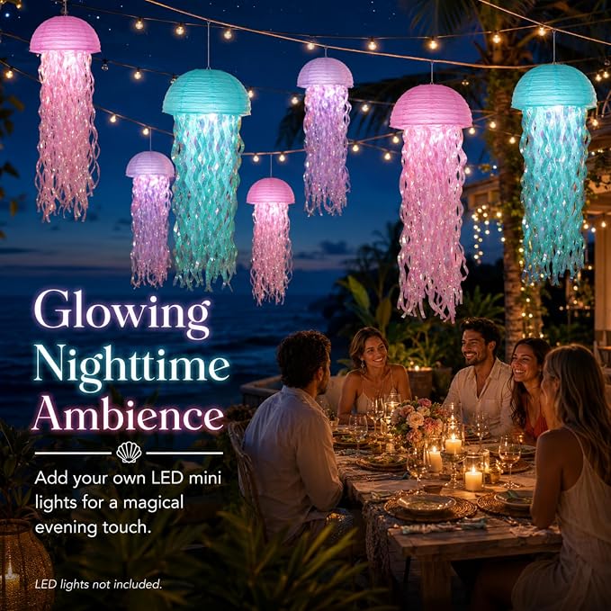 6-Pack Jellyfish Paper Lanterns, Mermaid Birthday Party Decorations | 10-Inch - Image 7