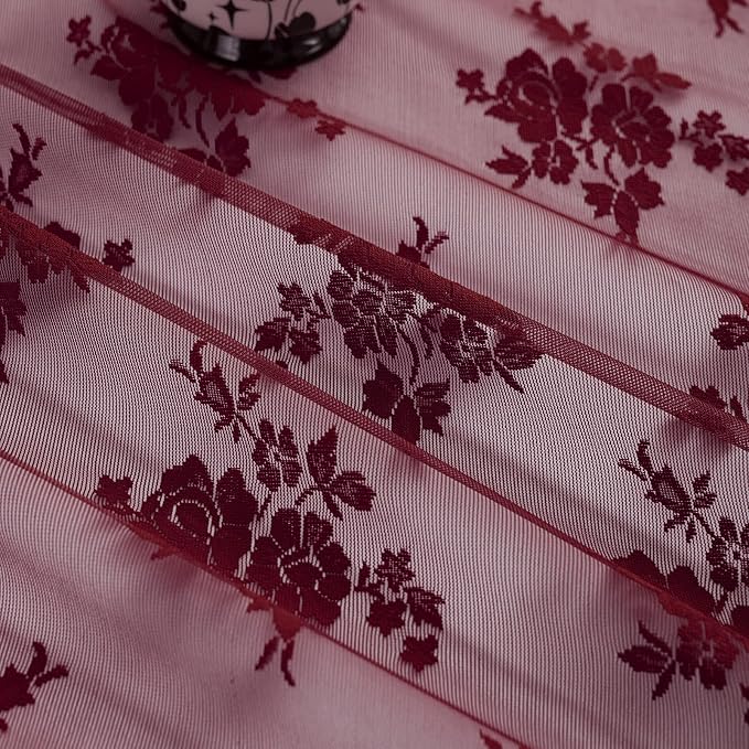 Kotile Burgundy Sheer Lace Curtains - Image 8