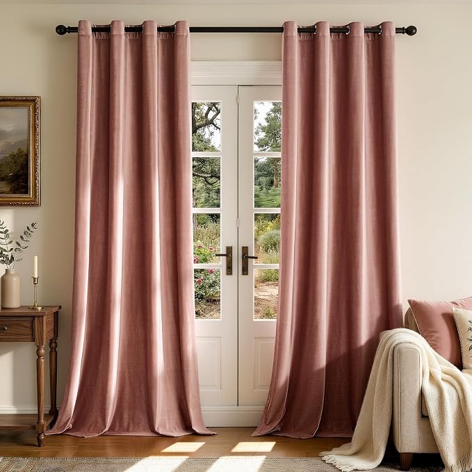 BULBUL Velvet Dusty Pink Blackout Curtains 120 inch Length by ModernShinyVelvetCurtains