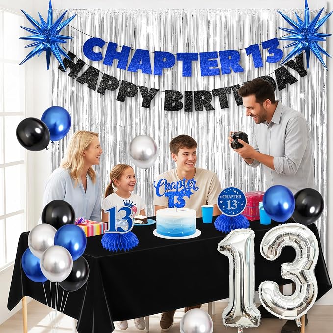 13th Birthday Decorations for Boys and Girls, Fringe Curtains, Tablecloth and - Image 2