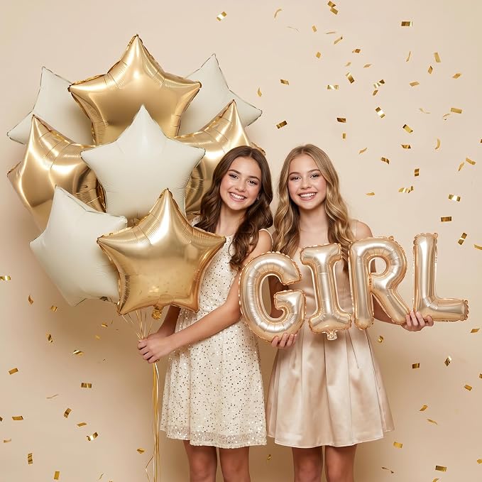 TONIFUL 15 Pcs Star Shaped Balloons 18 Inch Cream White Gold Foil Balloon | - Image 4