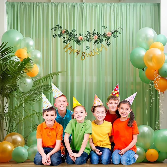10x10 Green Tulle Backdrop Curtains for Parties, Sheer Backdrop Curtain Wedding Photo Background Drapes for Baby Shower Photography Birthday Party