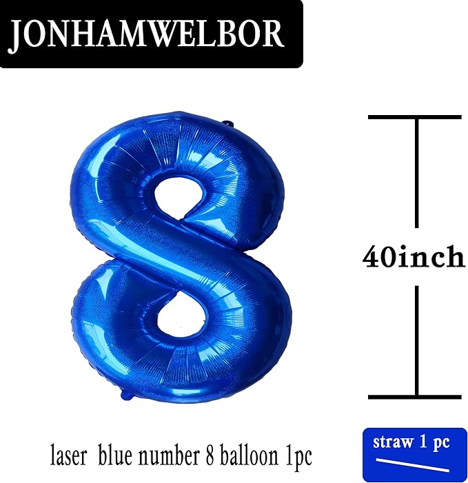 Jonhamwelbor 40 Inch Laser Blue Number 8 Balloon Foil Mylar Giant Balloon - Image 2
