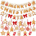 Merry Christmas Banners Gingerbread Theme, Pre-Strung Xmas Party Decorations by OBBOLO
